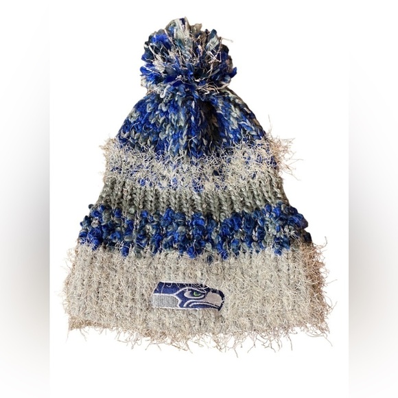Seahawks Eyelash Pom Knit Beanie Hat Women's One Size - Picture 1 of 5